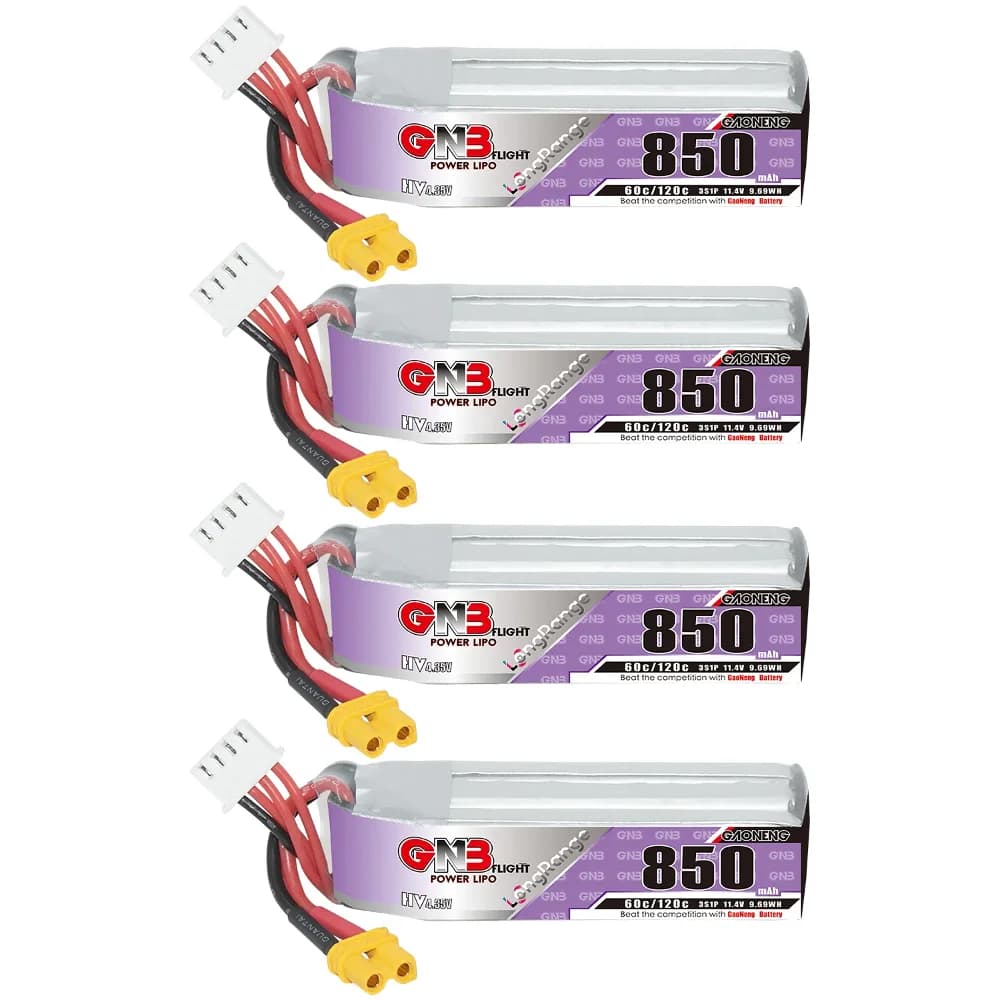 סוללת GNB 850mAh 3S 11.4V 60C LiHV עם מחבר XT30 לרחפני FPV