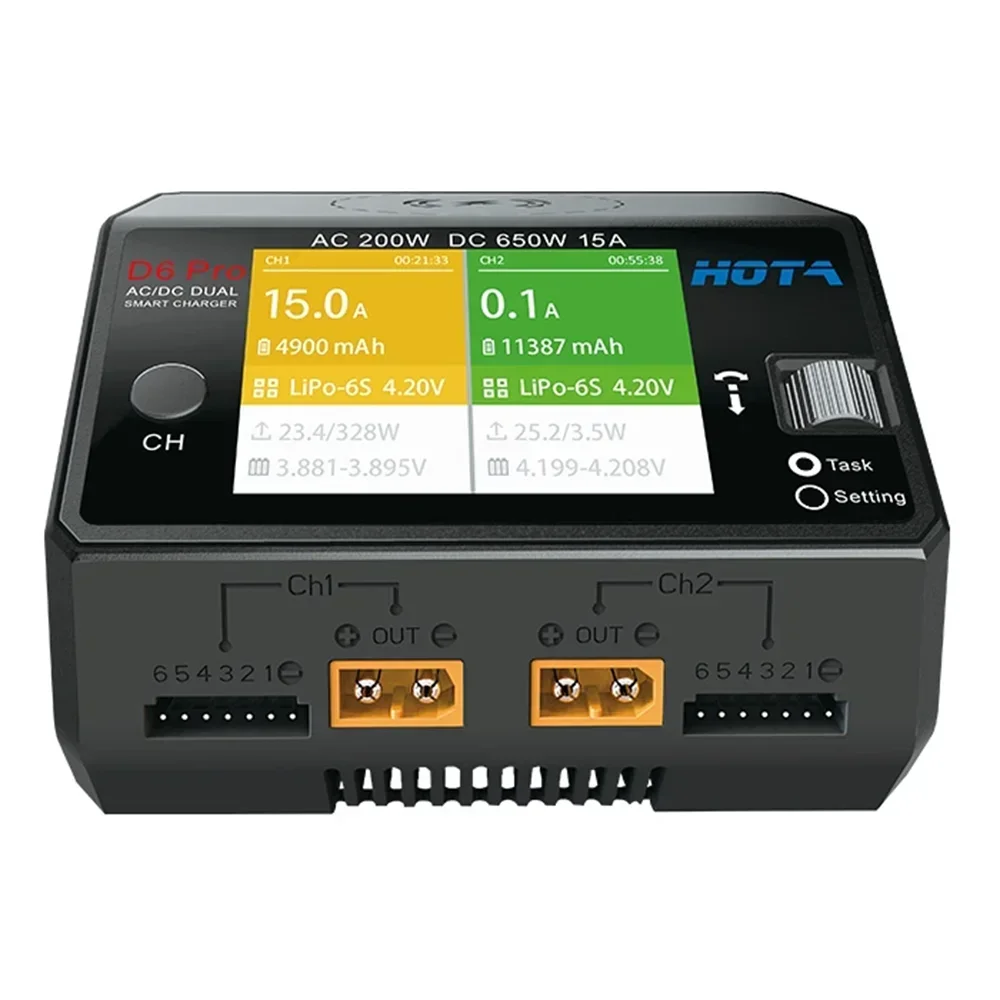HOTA D6 Pro Dual-Channel Battery Charger with Wireless Charging — 650W, 15A x2